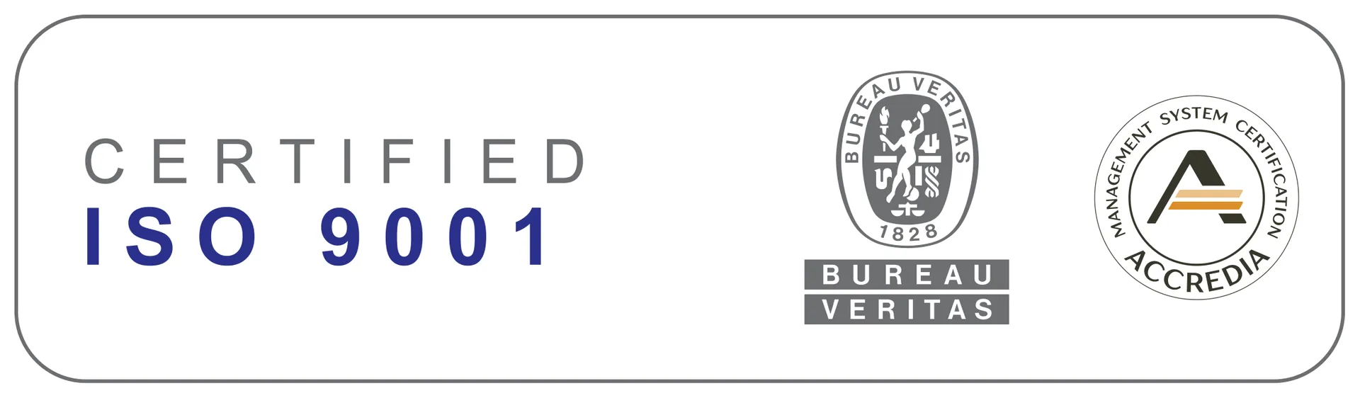 Marchio di certificazione ISO 9001:2015 rilasciato da Bureau Veritas